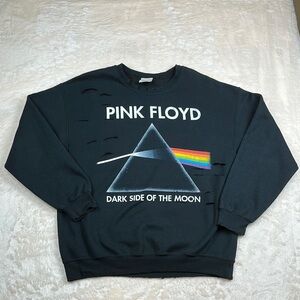 Pink Floyd Black Crewneck Sweater Iconic Prism Design Distressed Dark Side...